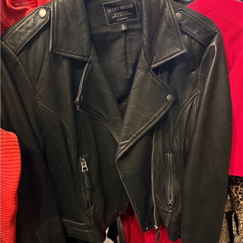 Lucky Brand Black Leather Moto Jacket XL